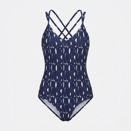 Costume Intero Stampa Grafica con Lettere Blu