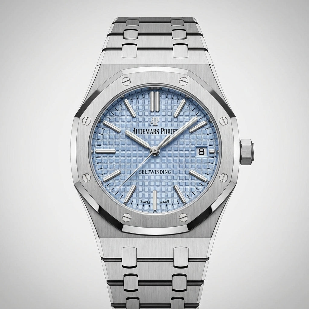 AP Royal Oak Automatic Ice Blue Grande Tapisserie Dial and Integrated Steel Bracelet