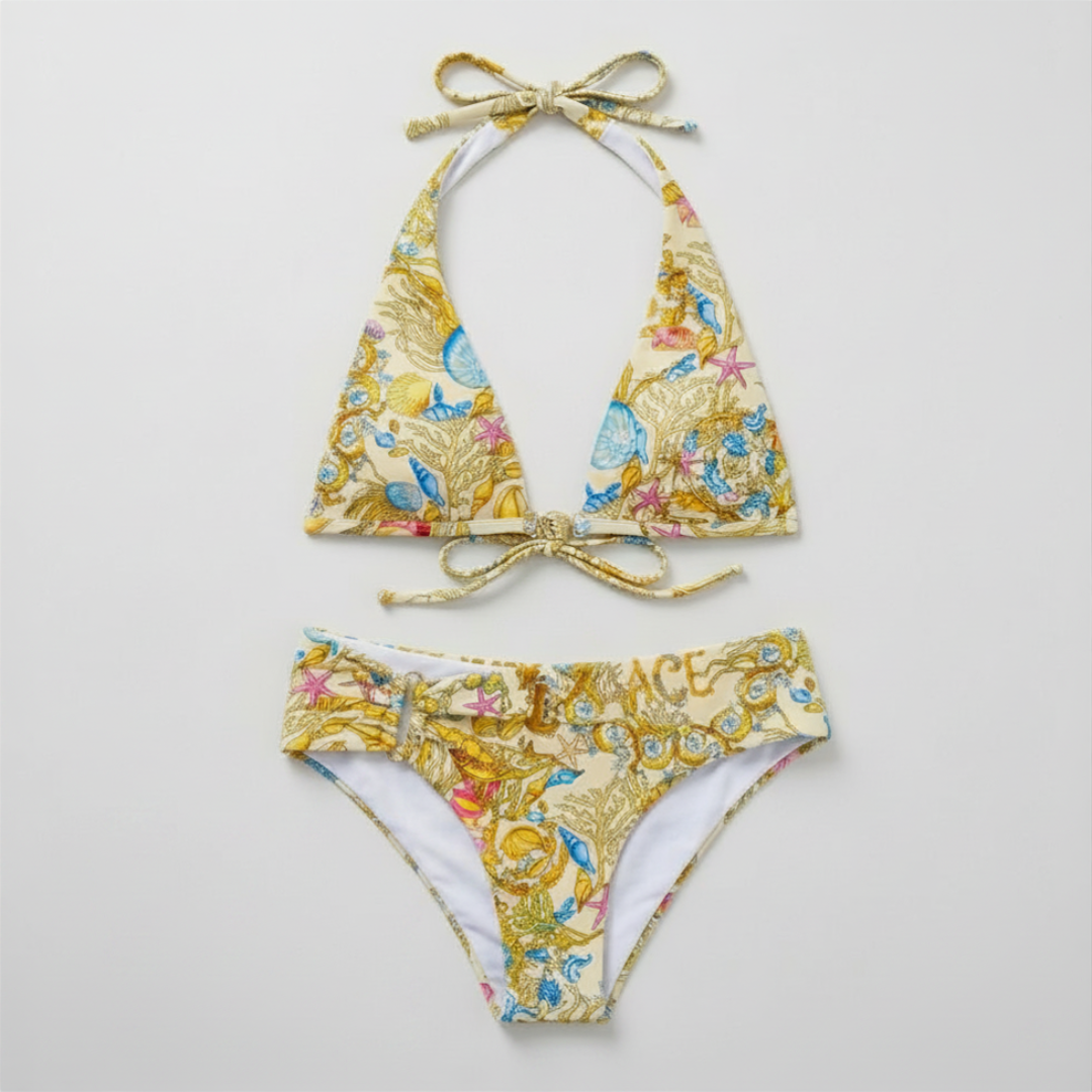 Costume da Bagno Bikini Stampa Tesori Marini Bianco