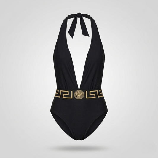 Costume da Bagno Intero con Cintura Greca Medusa Nero
