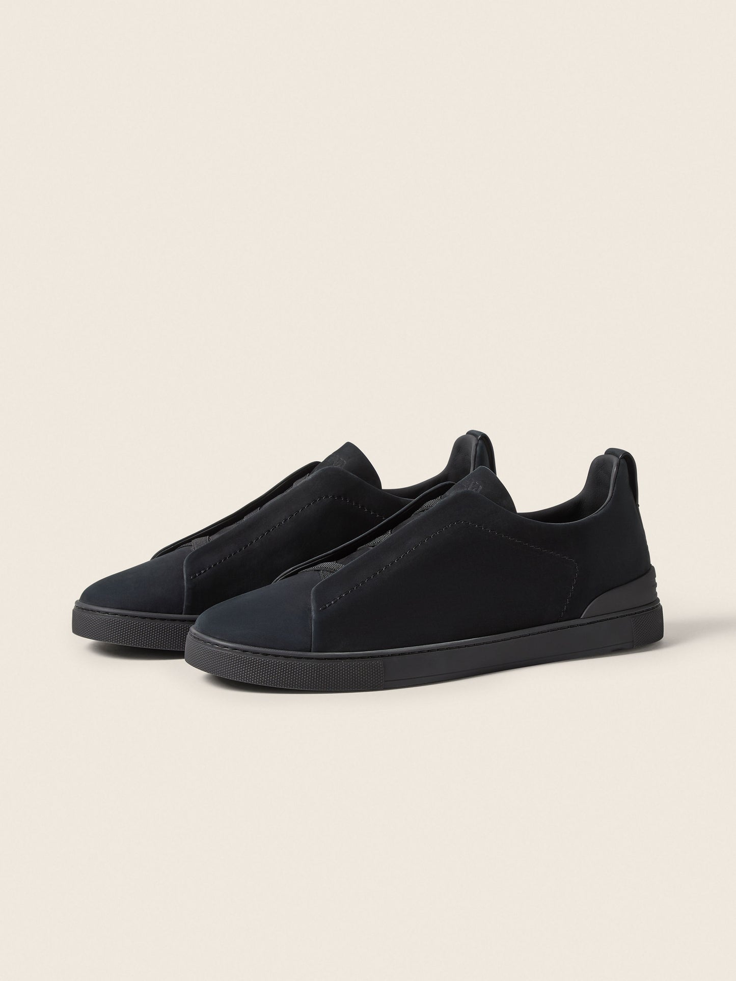 Total Black Triple Stitch SECONDSKIN Suede Sneakers