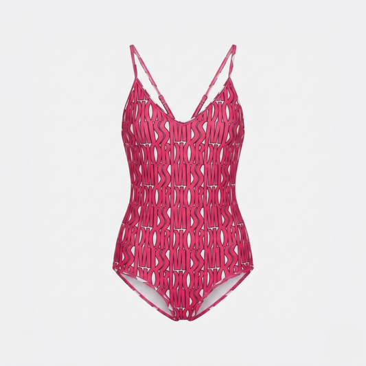 Costume Intero Stampa Grafica con Lettere Rosa