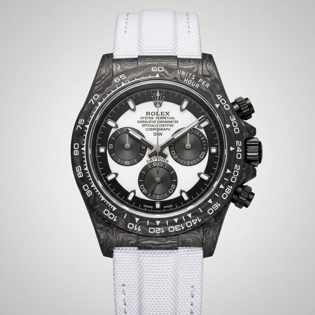Cosmograph Daytona Custom Carbon White Dial and White Rubber Strap