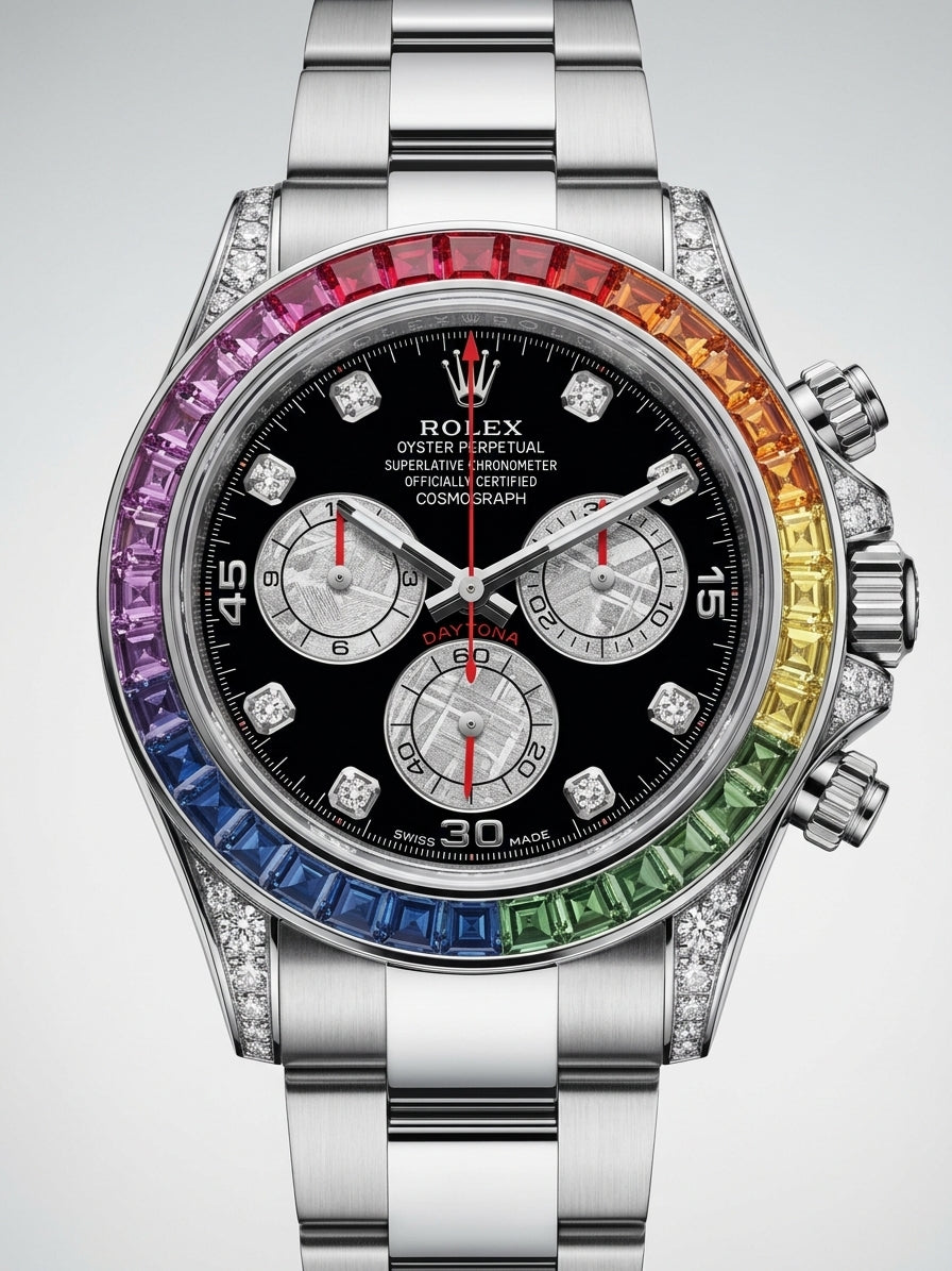Cosmograph Daytona Rainbow – White Gold Color with Diamond Pave Case