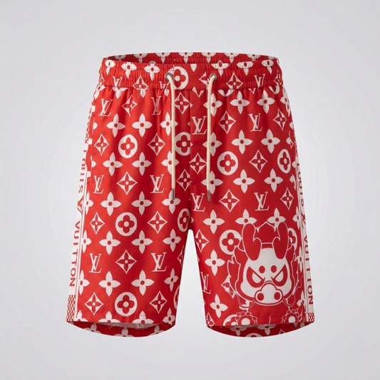 Costume da Bagno Monogram Mascot con Bande Laterali Rosso