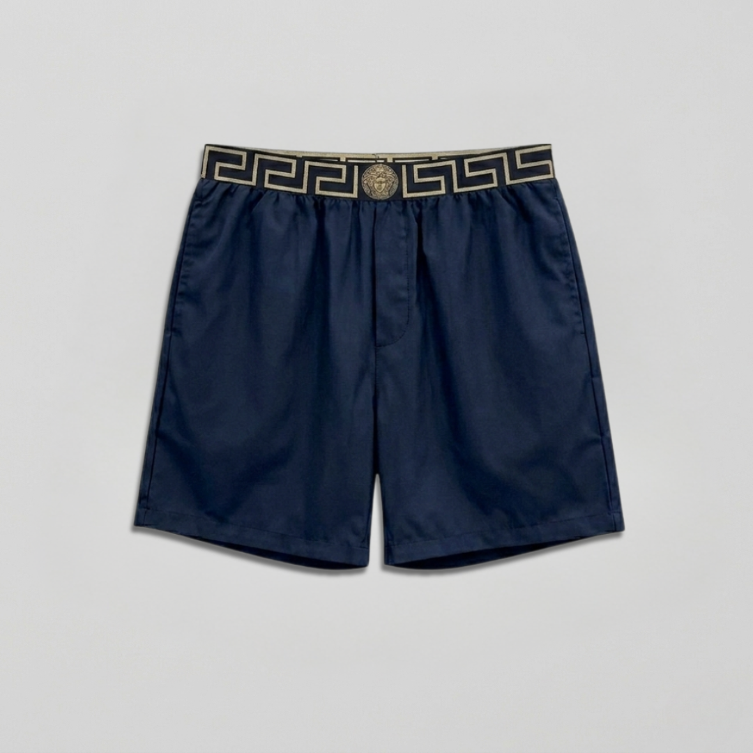 Costume da Bagno con Bordo Greca Blu Scuro