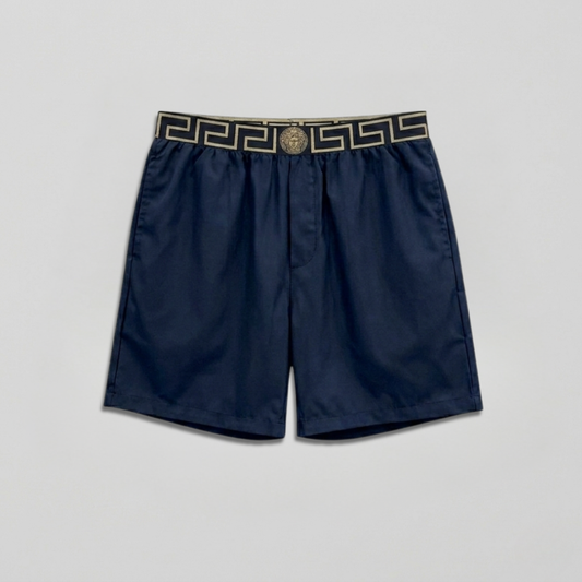 Costume da Bagno con Bordo Greca Blu Scuro