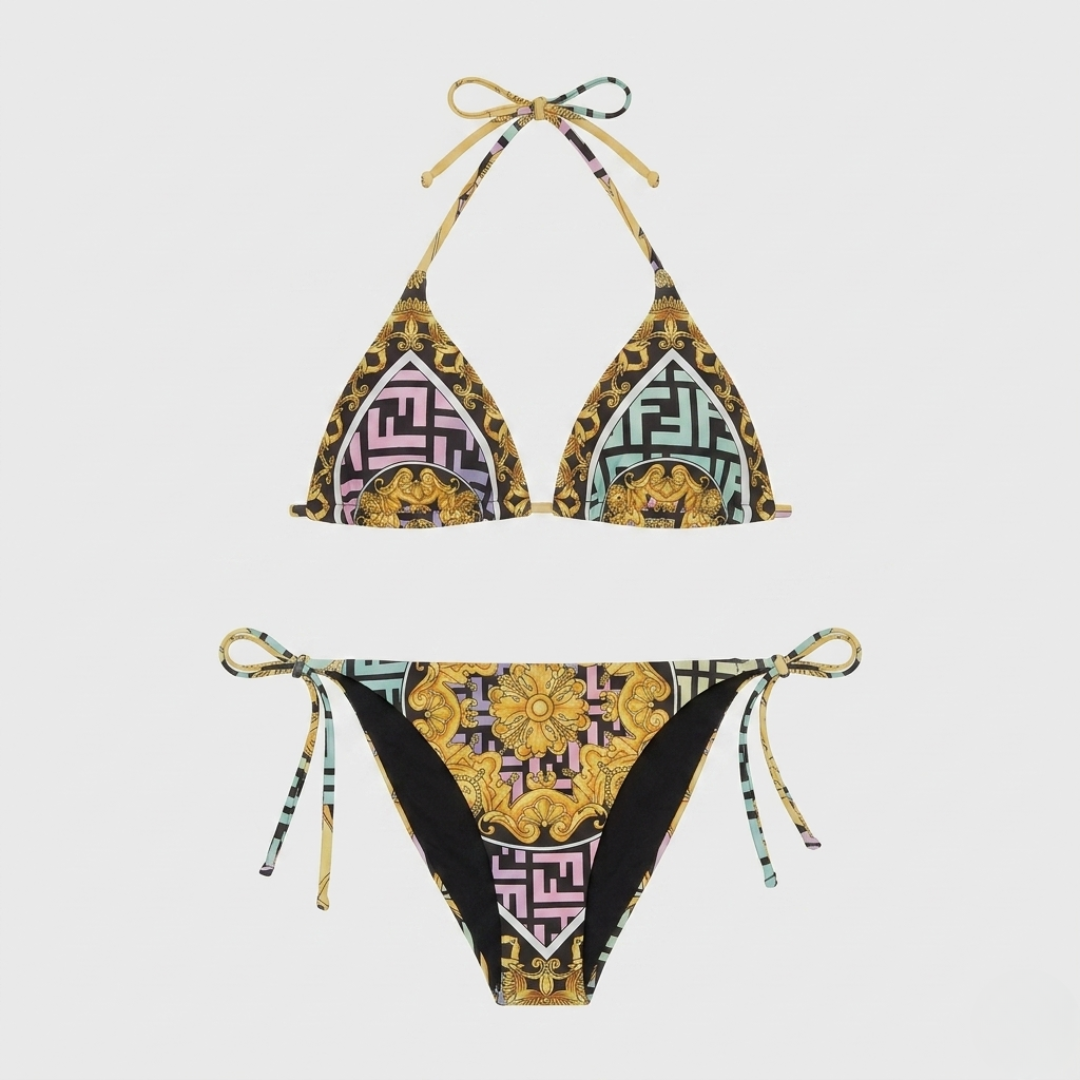 Costume da Bagno Bikini Floreale Barocco Medusa Nero Oro