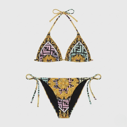 Costume da Bagno Bikini Floreale Barocco Medusa Nero Oro