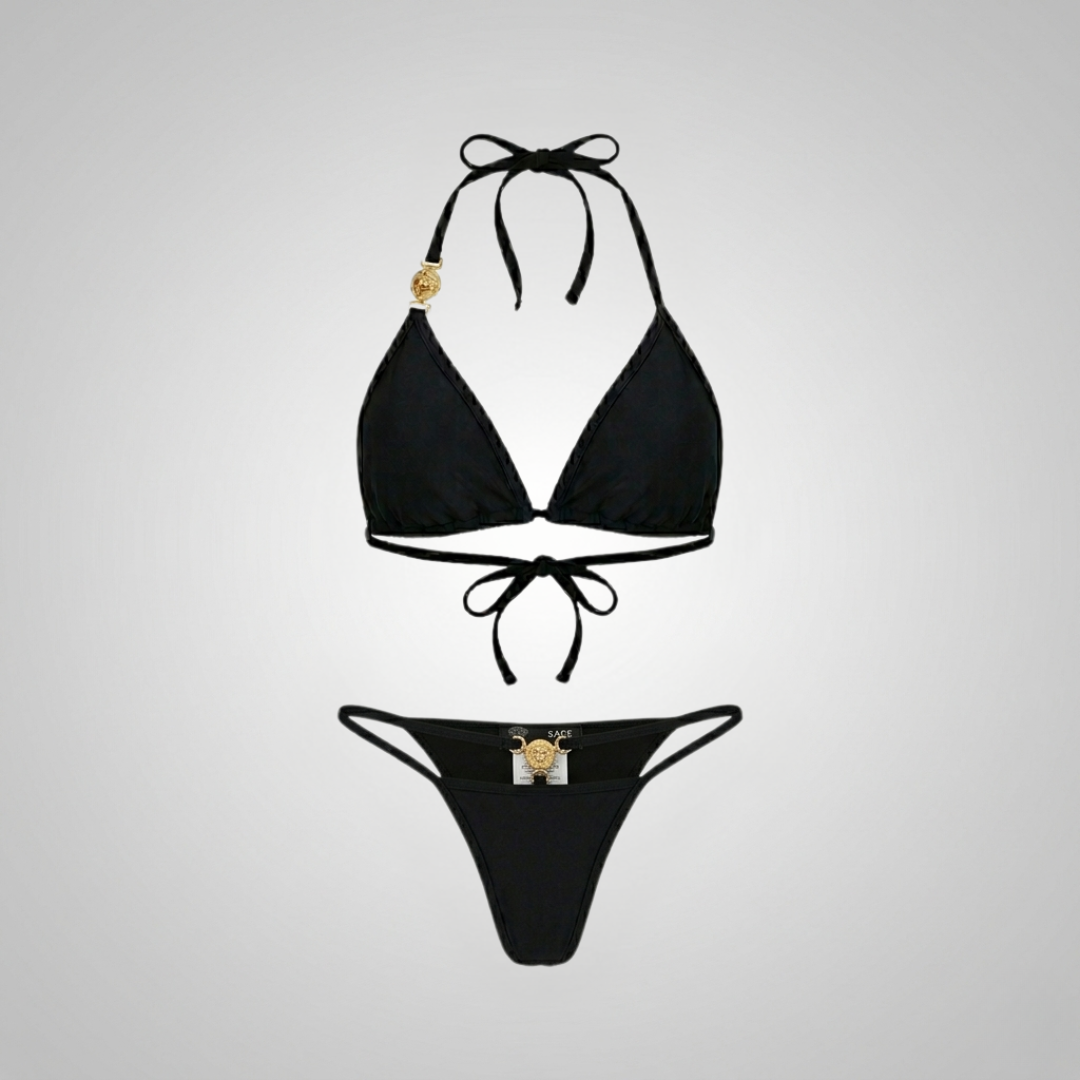 Costume da Bagno Bikini con Anello Medusa Signature Nero