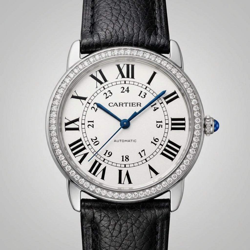 Ronde Louis CT Diamond Bezel with Black Leather Strap