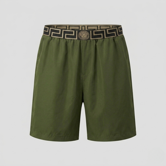Costume da Bagno con Bordo Greca Verde Oliva