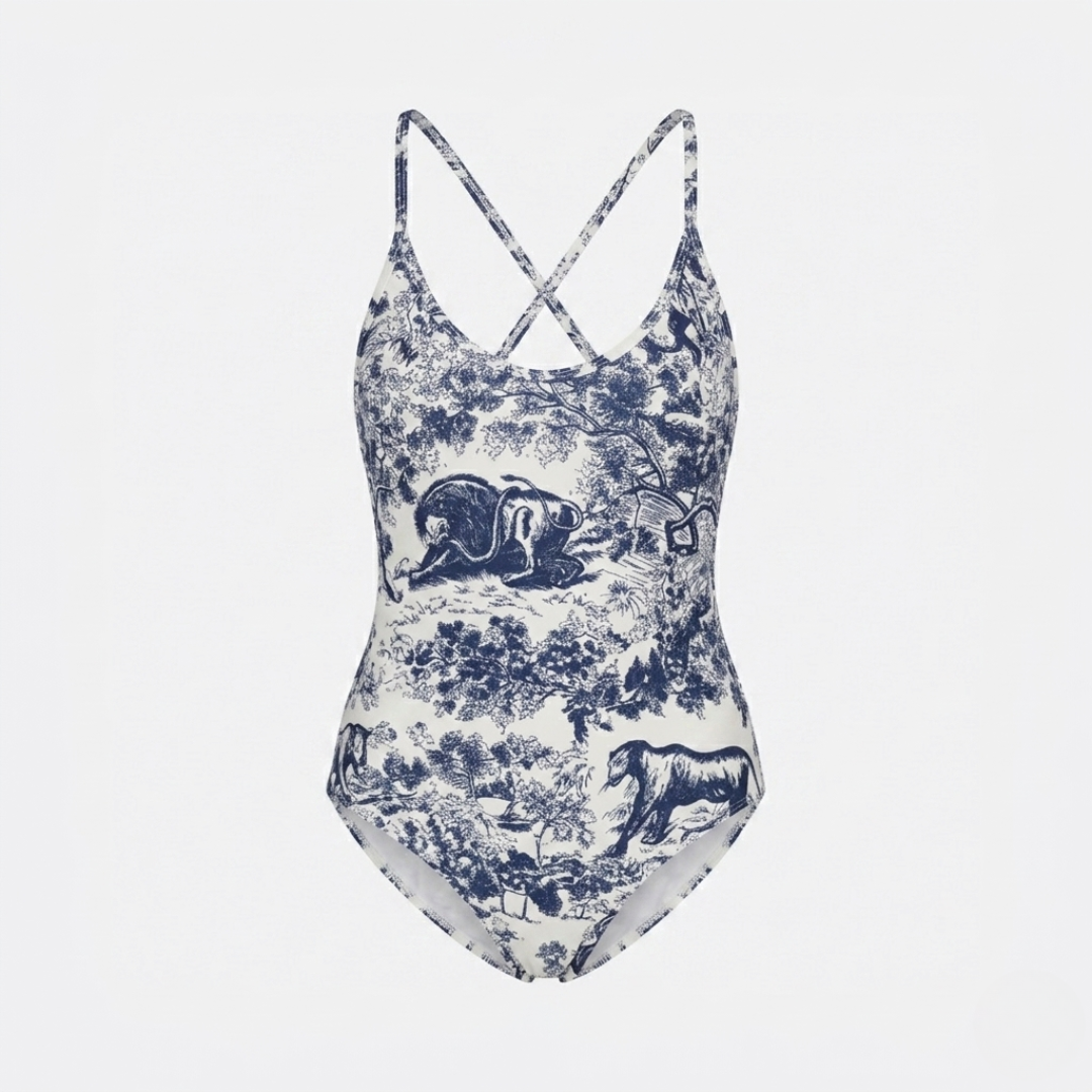 Costume Intero Stampa Toile de Jouy Blu