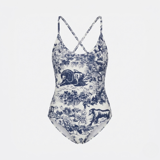 Costume Intero Stampa Toile de Jouy Blu