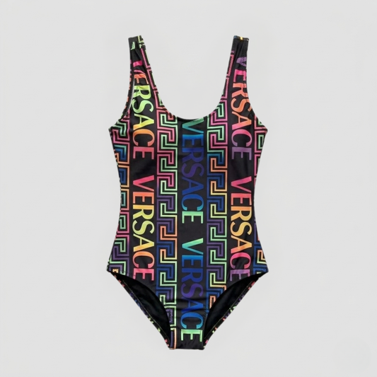 Costume Intero Stampa Logo Rainbow Nero