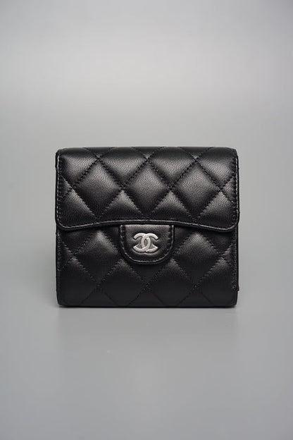 Classic quilted black leather CC card holder