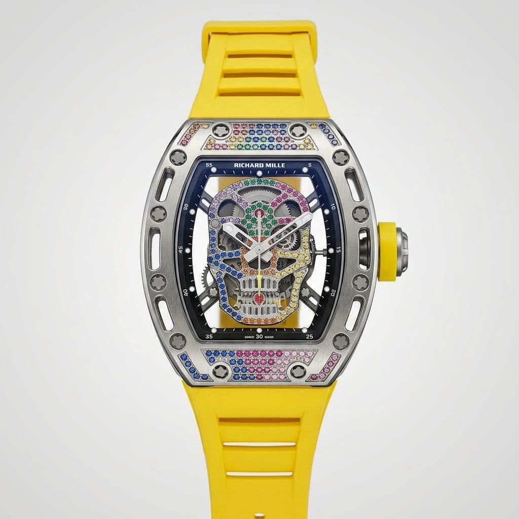 RM Rainbow Skull Gem-Set Case with Yellow Strap