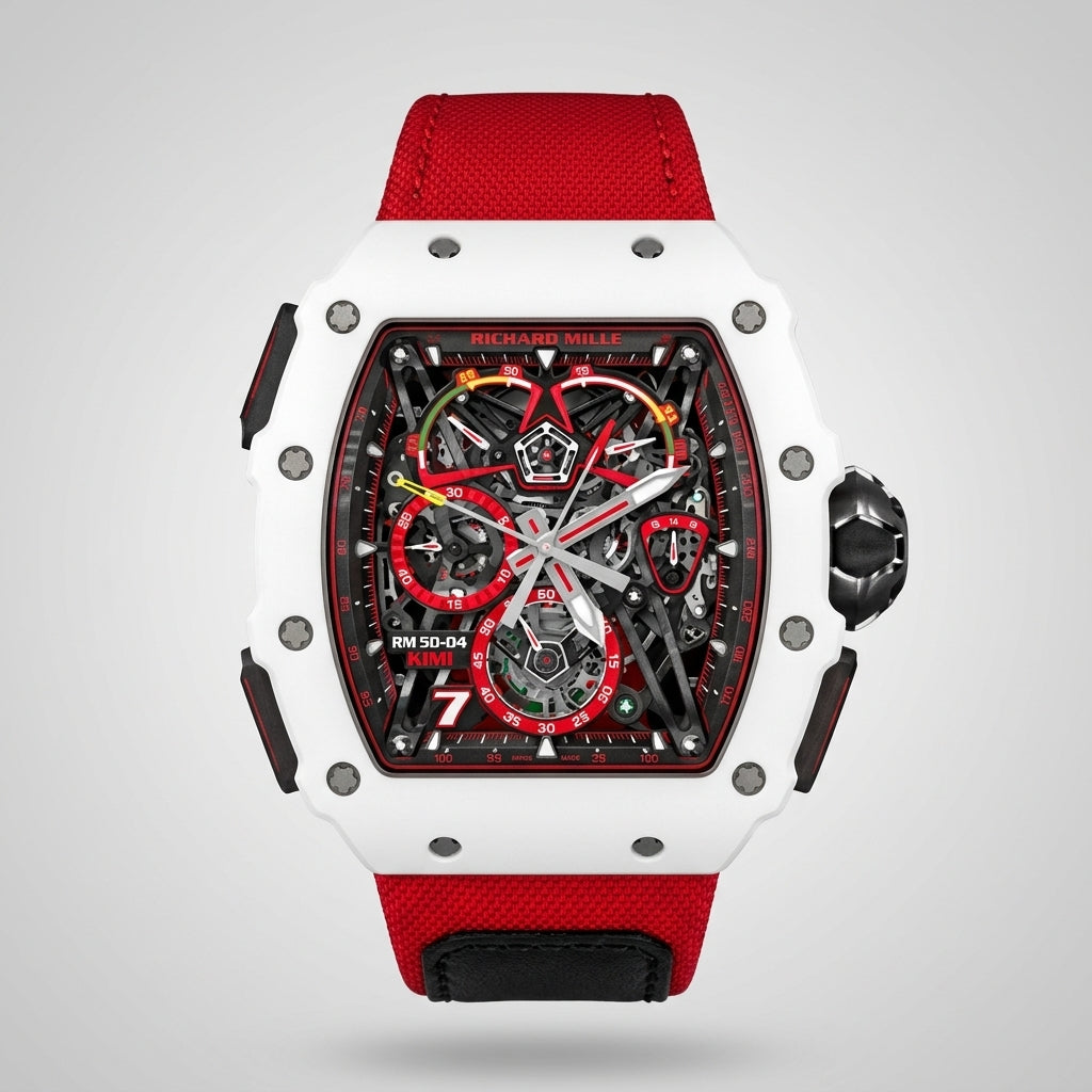 RM 50-04 Kimi Raikkonen White Quartz Case with Red Strap