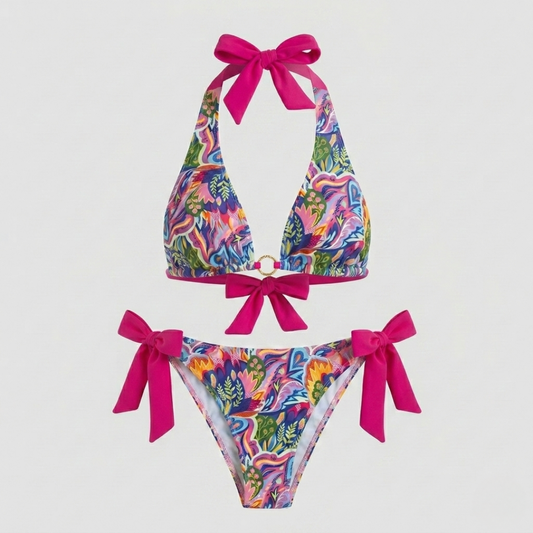 Costume da Bagno Bikini Stampa Grafica Floreale Multicolor
