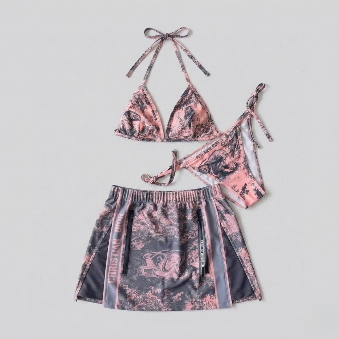 Bikini con Stampa Foresta Selvaggia e Gonna Utility Rosa