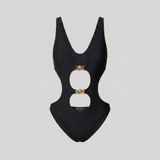 Costume da Bagno Intero con Doppio Anello Medusa Nero