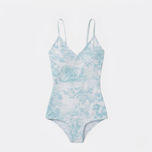 Costume Intero Stampa Toile de Jouy Turchese