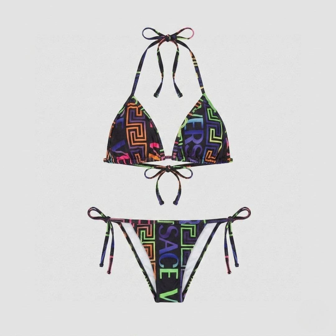 Costume da Bagno Bikini Triangolo Stampa Greca Multicolor