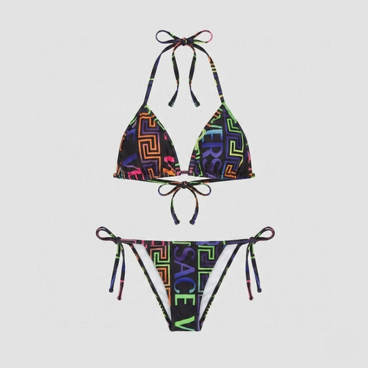 Costume da Bagno Bikini Triangolo Stampa Greca Multicolor
