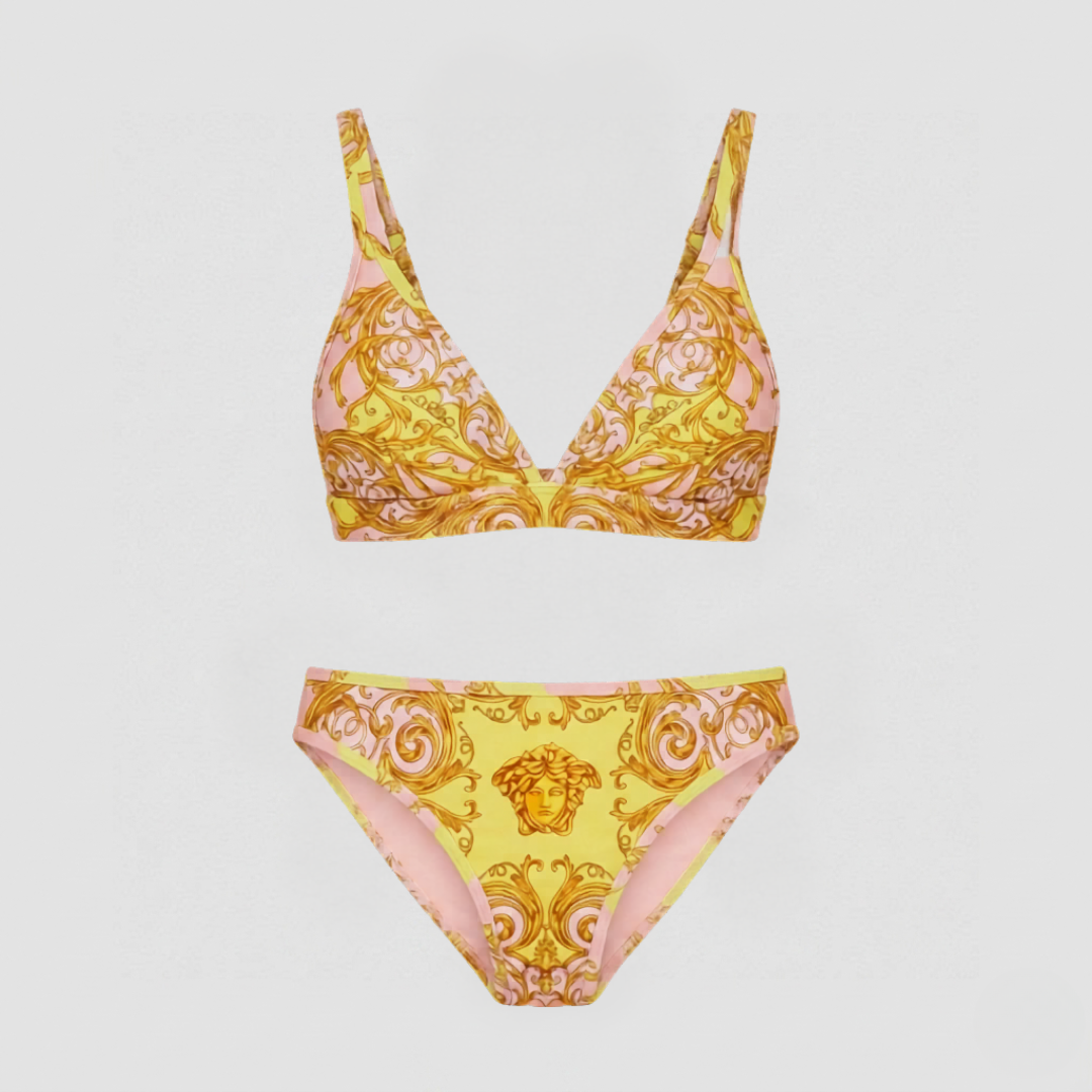 Costume da Bagno Bikini Stampa Barocco Medusa Giallo Rosa