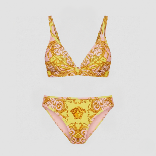 Costume da Bagno Bikini Stampa Barocco Medusa Giallo Rosa