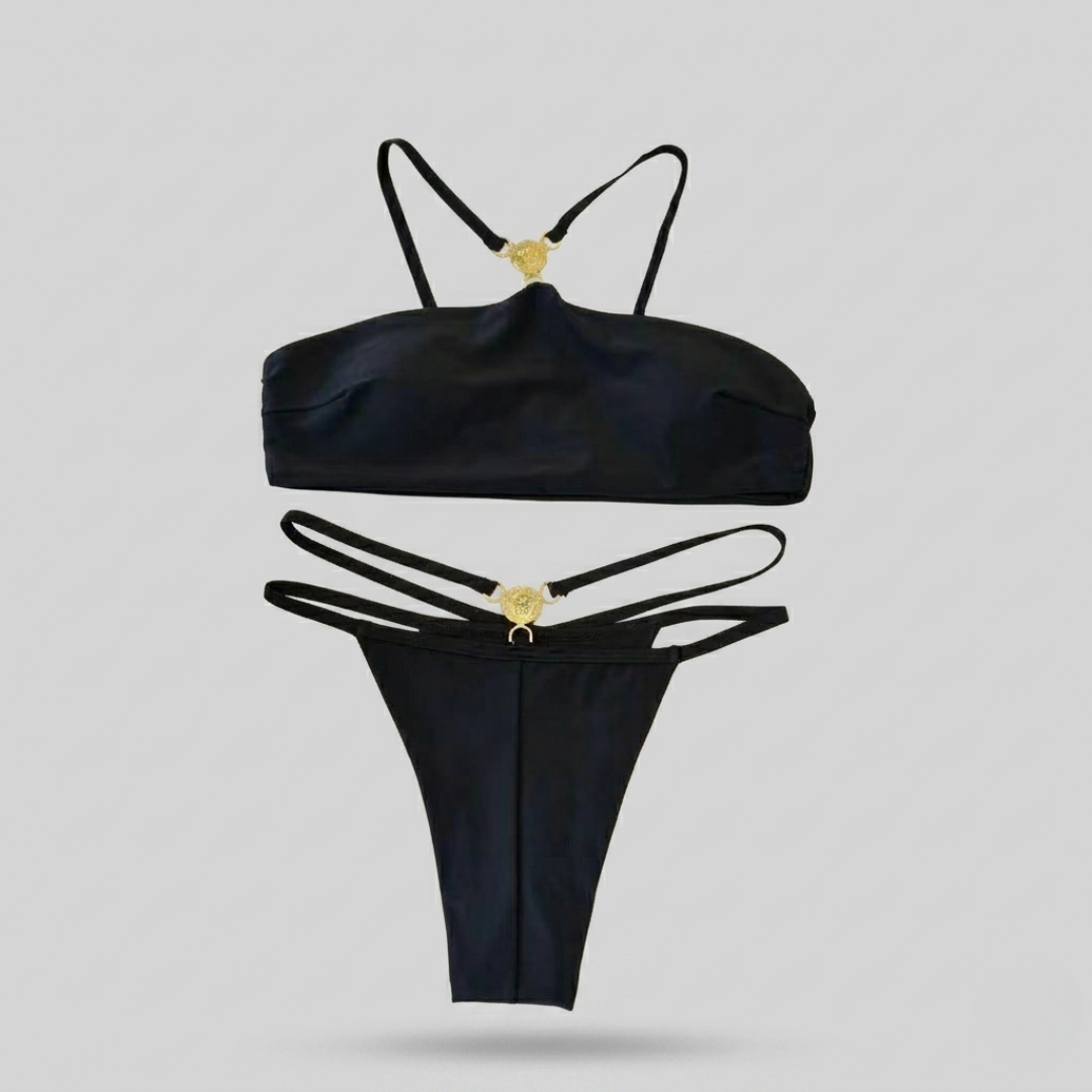 Costume da Bagno Bikini con Dettaglio Medusa Nero
