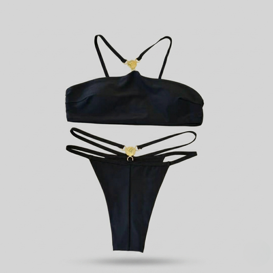 Costume da Bagno Bikini con Dettaglio Medusa Nero