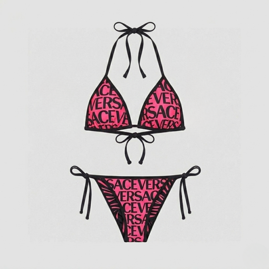 Costume da Bagno Bikini Stampa Logo Fucsia Nero