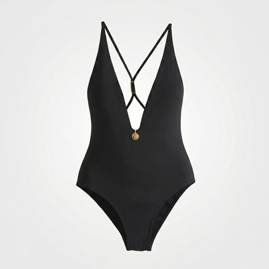 Costume da Bagno Intero Scollo a V Profondo Nero