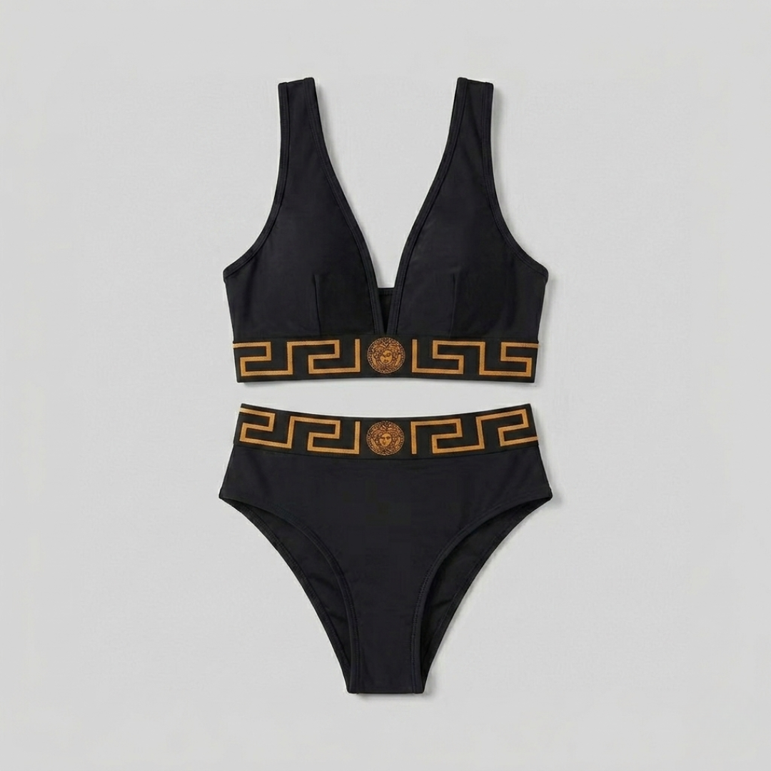 Costume da Bagno Bikini Motivo Greca Nero