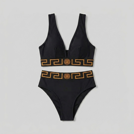 Costume da Bagno Bikini Motivo Greca Nero