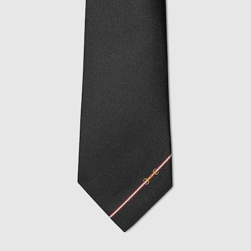 Jacquard silk tie with diagonal black Morsetto