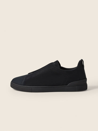 Total Black Triple Stitch SECONDSKIN Suede Sneakers