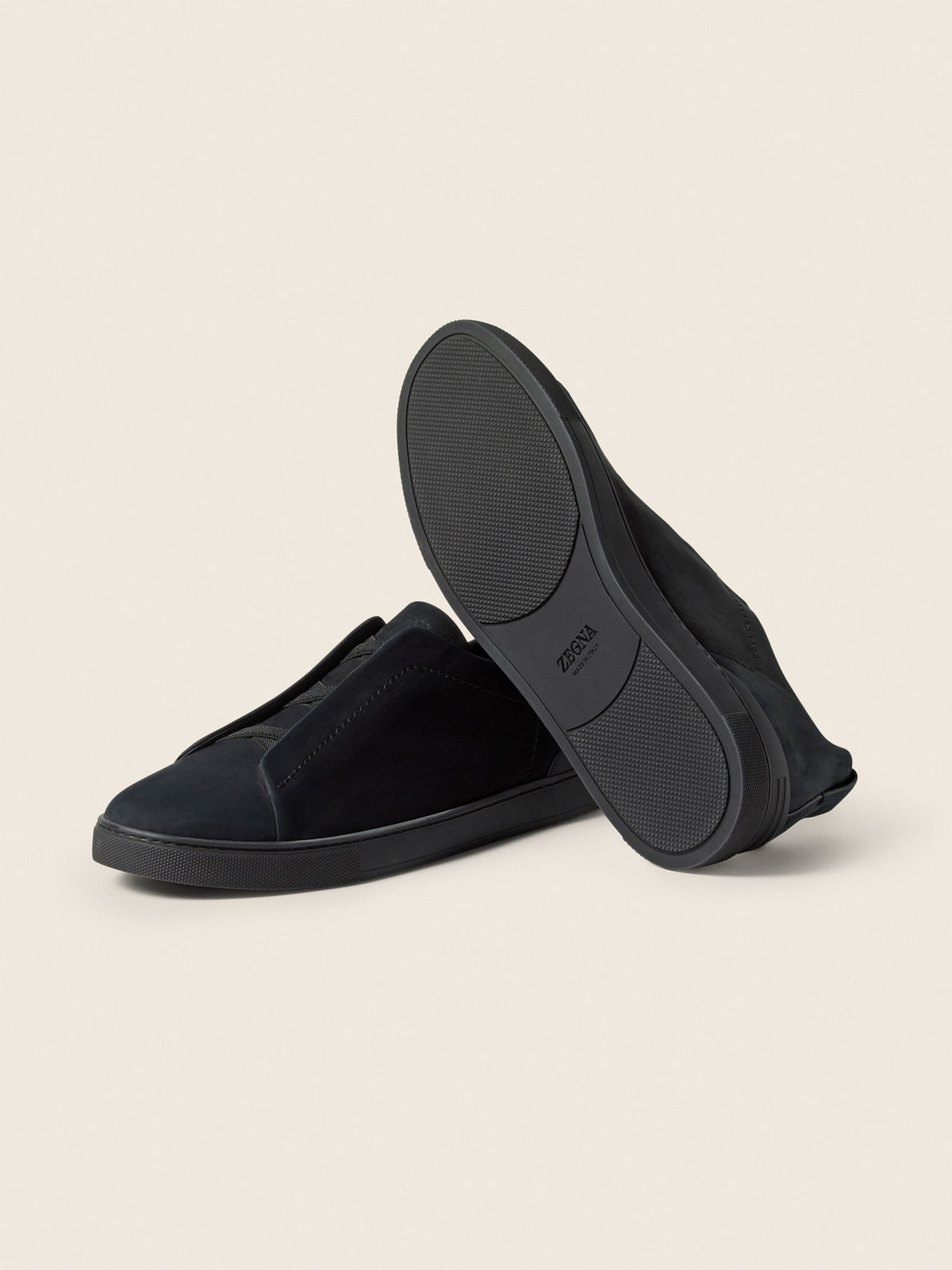 Total Black Triple Stitch SECONDSKIN Suede Sneakers
