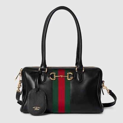 Medium-sized black leather top-handle bag