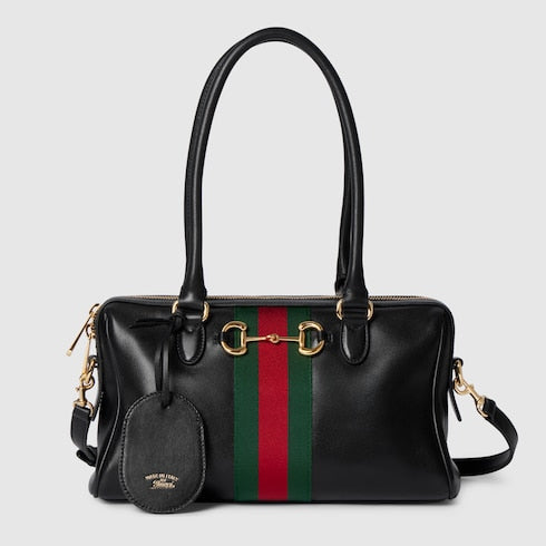 Handtasche aus schwarzem Leder, mittelgroß