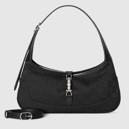 Jackie Slim shoulder bag in black leather, medium size
