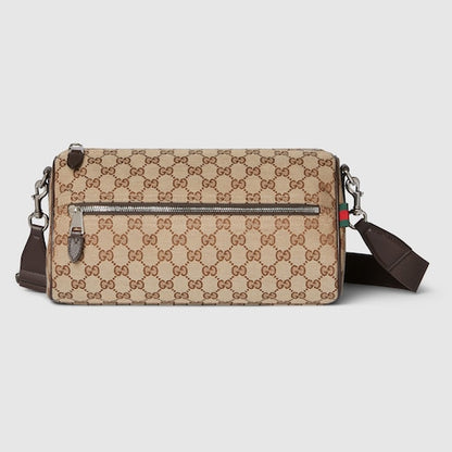 Small cylindrical bag in beige and dark brown GG fabric