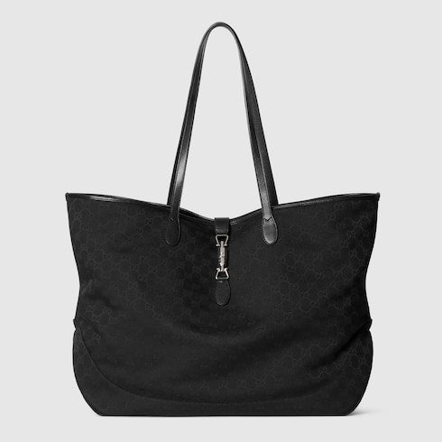 Große GG Jackie Shoppingtasche aus schwarzem Stoff