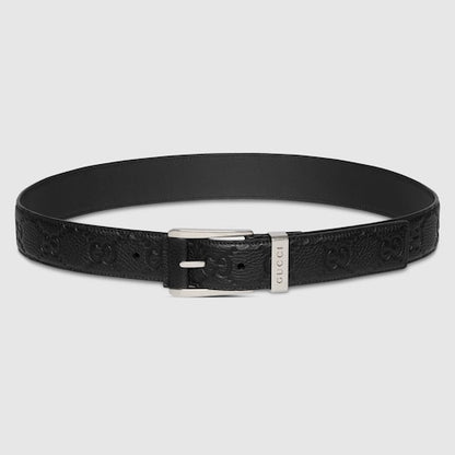 Black belt with embossed GG motif and square buckle