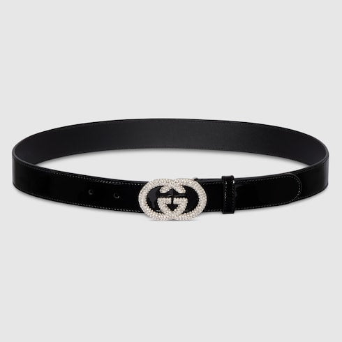 Women's black GG Interlocking thin belt