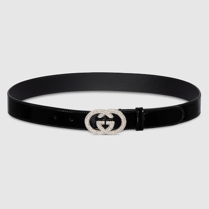 Women's black GG Interlocking thin belt