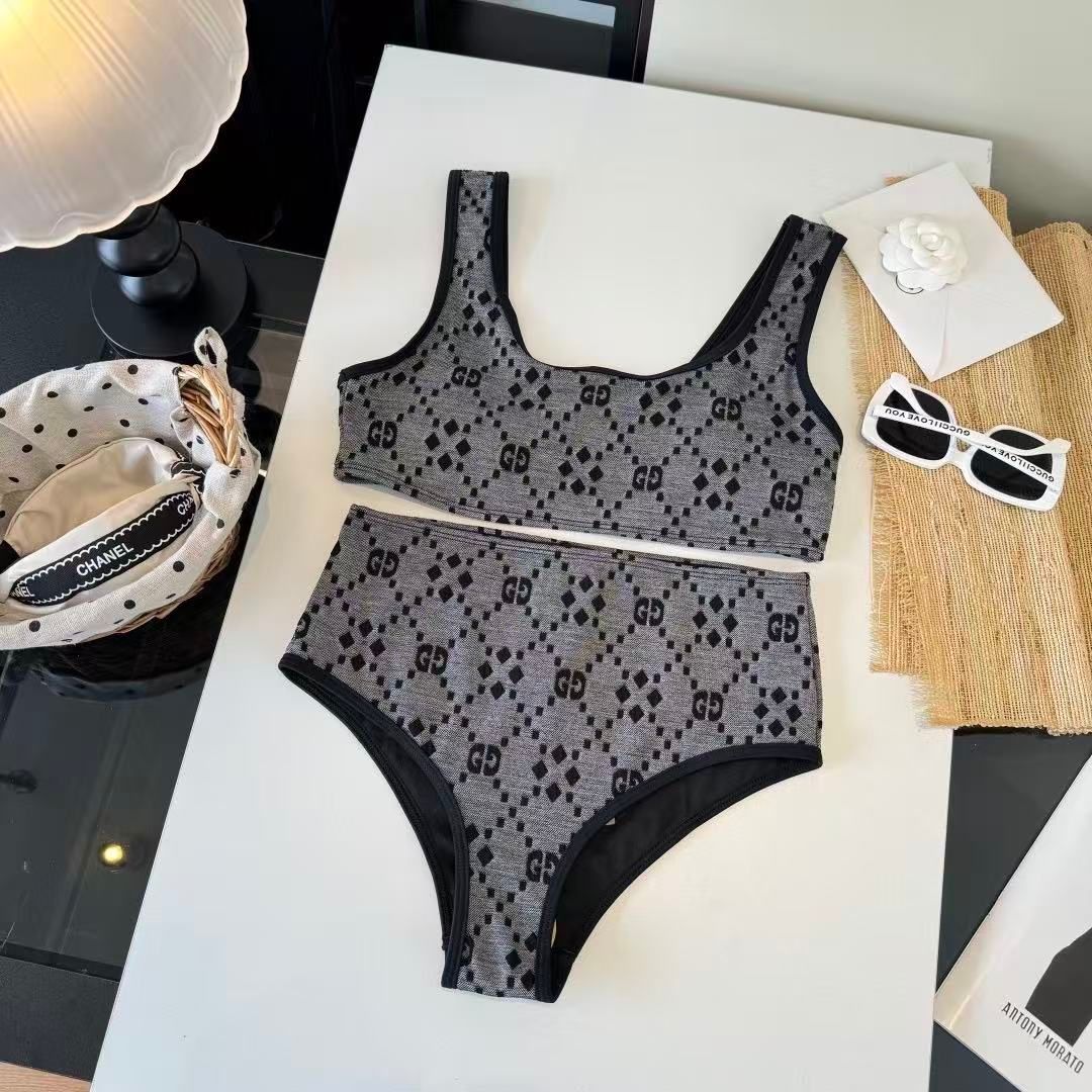 Bikini Vita Alta Stampa Diamante Monogram Nero