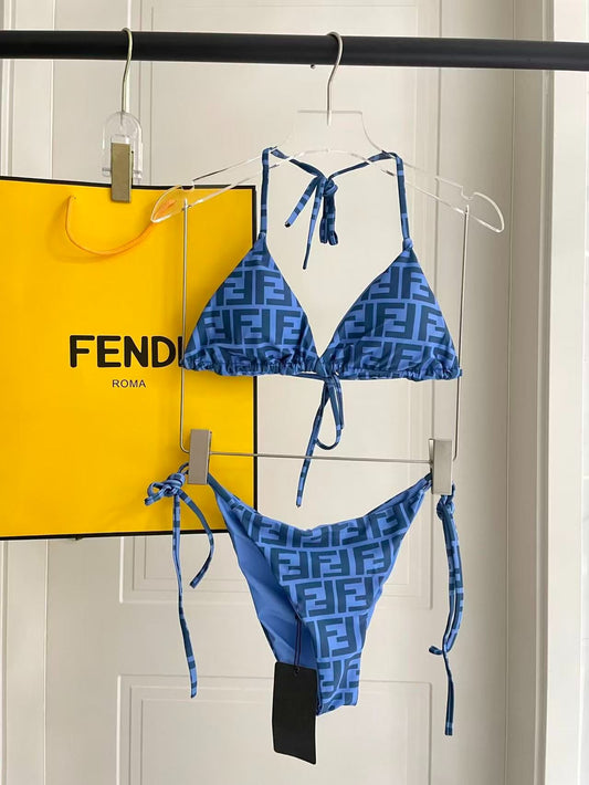 Bikini a Triangolo con Motivo Logo FF Blu Royal