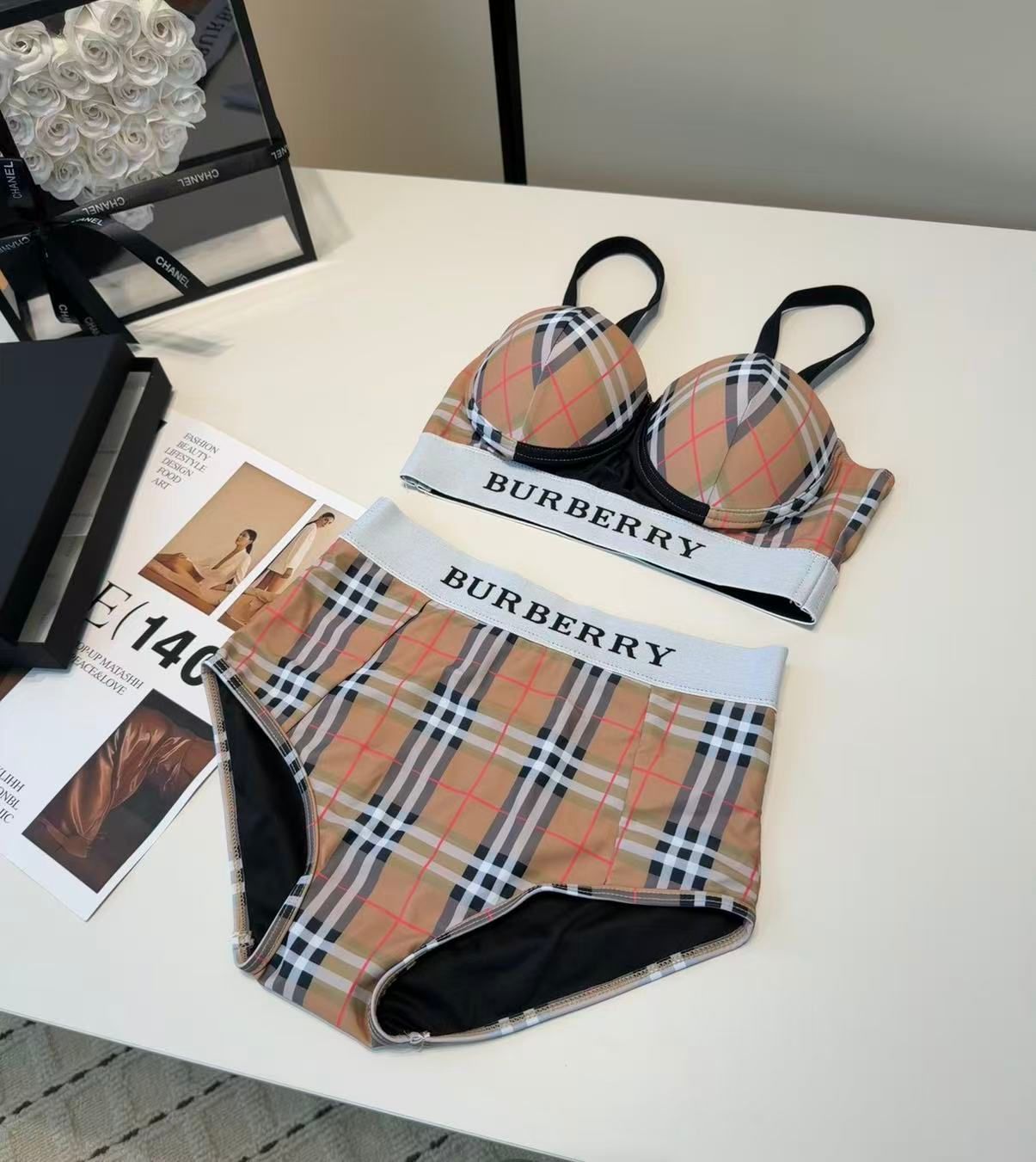 Bikini Vita Alta Stampa Check